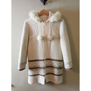 Canadian Sportswear Soft Pure Vigin Wool Cream Full Zip Hood Boho Winter Tallie